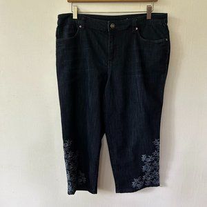 Christopher & Banks Capri Jeans Womens Size 12 Blue Floral Embroidery Modest